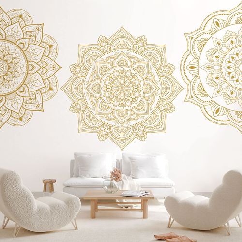 4 Pcs Half Mandala Wall Decal Boho Mandala Wall Sticker Hippie Mandala Vinyl Wall Decals Flower Wall Stickers Headboard Wall Decoration Indian Namaste Flower for Bedroom Living Room Yoga (Gold)