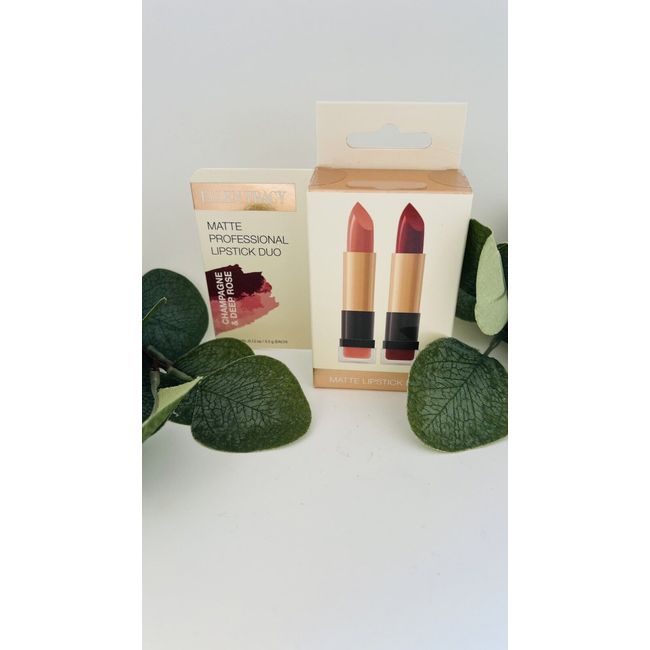 NEW Ellen Tracy Matte Professional Lipstick Duo Champagne & Deep Rose 7g