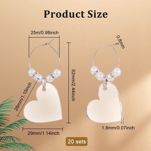 BENECREAT 20pcs White Heart-shaped Clear Wine Glass Name Charms, Acrylic Wine Glass Charms with Brass Wine Glass Charms for Glass Identification and Wine Glass Decoration