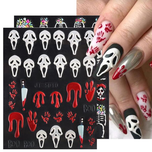 8 Pcs Halloween Nail Stickers Horror Ghost Skull Nail Decoration Festival Nail Accessories for Acrylic Nails (3)