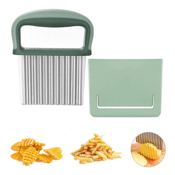 Neoreser Crinkle Cutter, Crinkle Chip Cutter, for Potato Chips, French Fries, Fruits and Vegetables Waves Cutting Tool (Green)