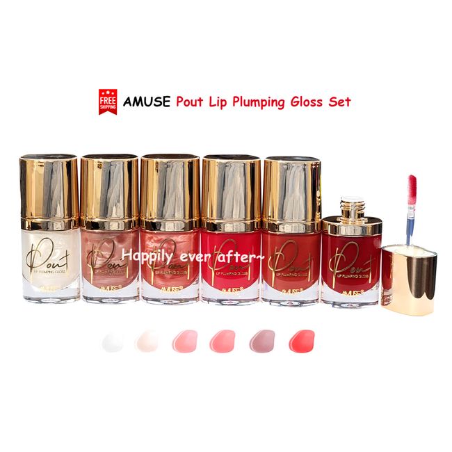 6 PCs Amuse Pout Lip Plumping Gloss Set - 6 Colors, Fuller Looking, Hydrate Lips