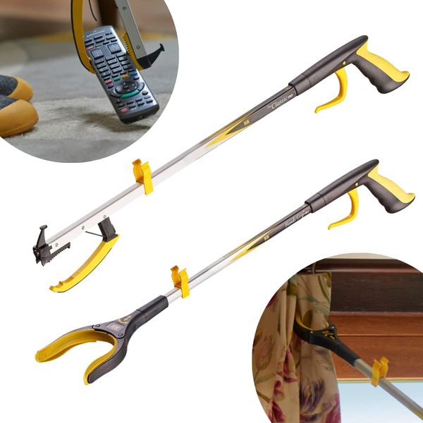 2 Pack The Helping Hand Company Reaching Aids | 1 x 32"/81cm Classic PRO Grabber Tool & 1 x 32”/81cm Handi-Grip PRO Pickup Tool. Long Grabbers for Disabled, Elderly or Struggling When Bending