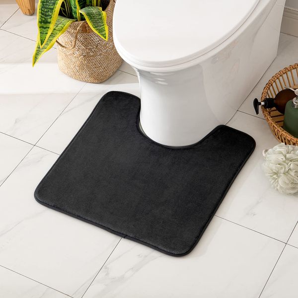 MIULEE Non Slip Toilet Mat Pedestal Mat for Toilet WC Bath Mat Absorbent Washable Thickened Soft - U Shape Bathroom Mat 45x45 cm Dark Gray