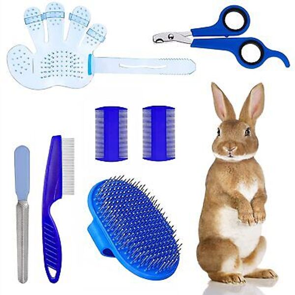 7-Piece Small Pet Grooming Kit with Brush, Nail Clippers, and Adjustable Blue