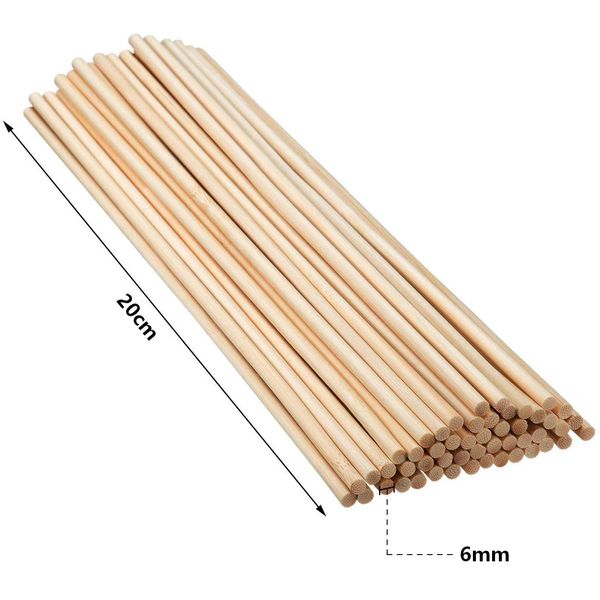 LINGLAN Wood Craft Sticks for DIY Bamboo Dowel Rods Rattan Oil Diffusers 50 Pack (20cm/6mm)