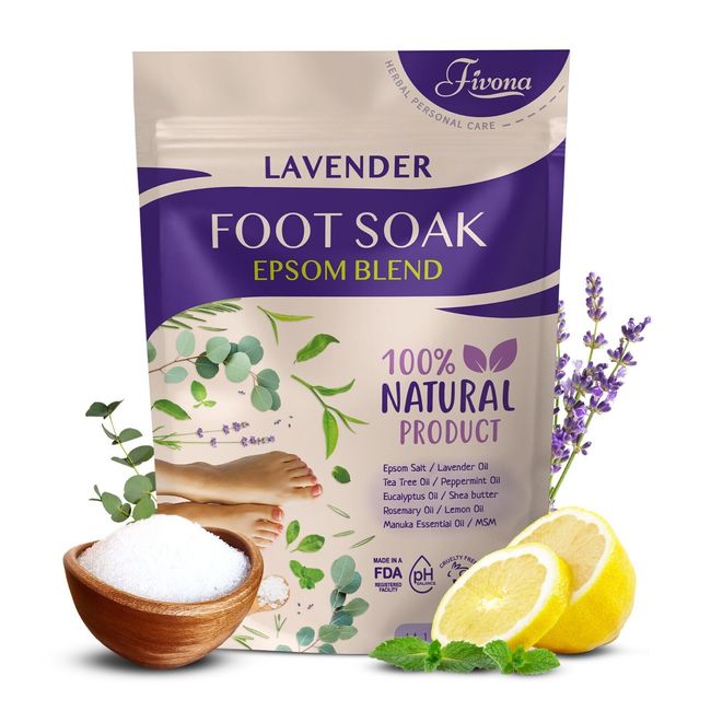 Fivona Foot Soak Blend Epsom Salt with Lavender 14.1 oz - Calming Foot Bath Salt