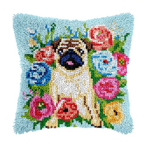bositigo Dog Latch Hook Pillow Kit for Adults & Kids, DIY Pre-Printed Canvas Craft, 17x66 Inch Decorative Cover for Sofa Cushions, Bedroom Decor (Dog Pattern 50)