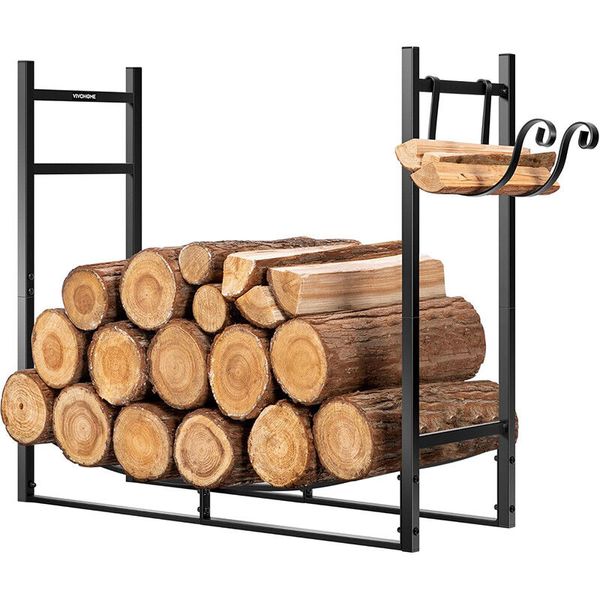 3FT Firewood Log Rack Steel Stand Fireplace Wood Storage with Kindling Holder