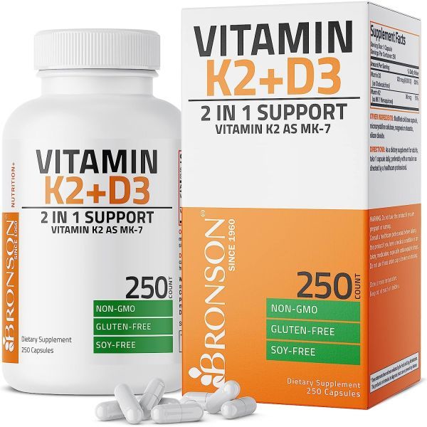 Bronson Vitamin K2 + D3 2in1 Support Non-GMO 250Capsules