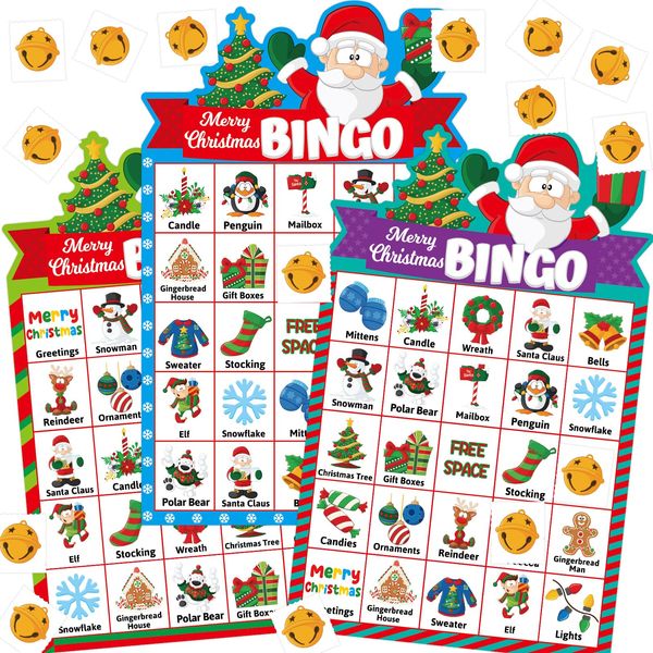 Christmas Bingo Game 24 Players for Kids Die Cut Santa Claus Party Game Activities Holiday Party Favors