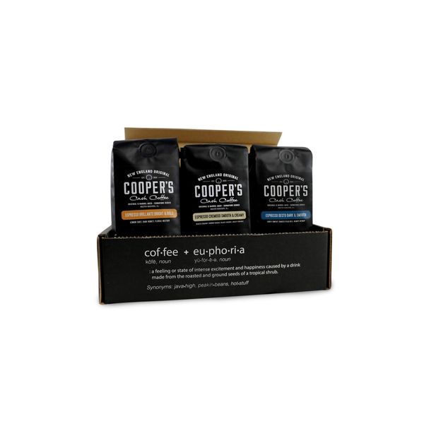 Espresso Coffee Box Set - Medium Roast - Ground 3 Bag Gift or Sample Set | Brazilian, Kenya, Ethiopian | 24oz