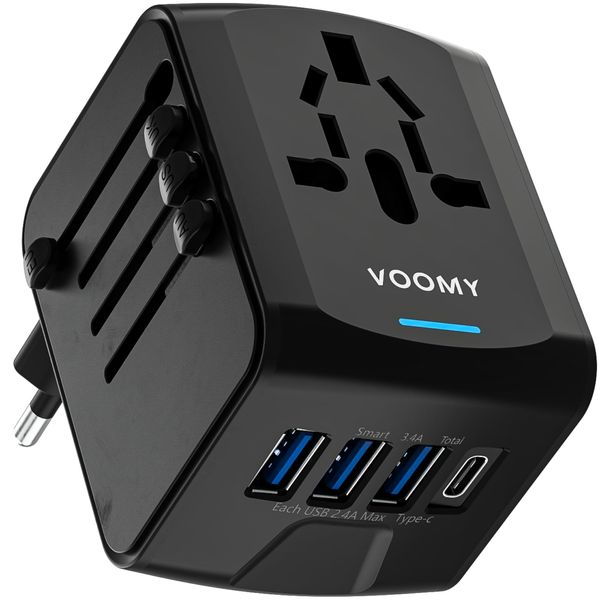 VOOMY Reiseadapter Weltweit, Universal Reisestecker mit 3USB, 1USB, 1AC Steckdose, Reiseadapter Europa USA Mexiko Australien Thailand, Reiseadapter Usa, Reisestecker Adapter Weltweit, Travel Adapter