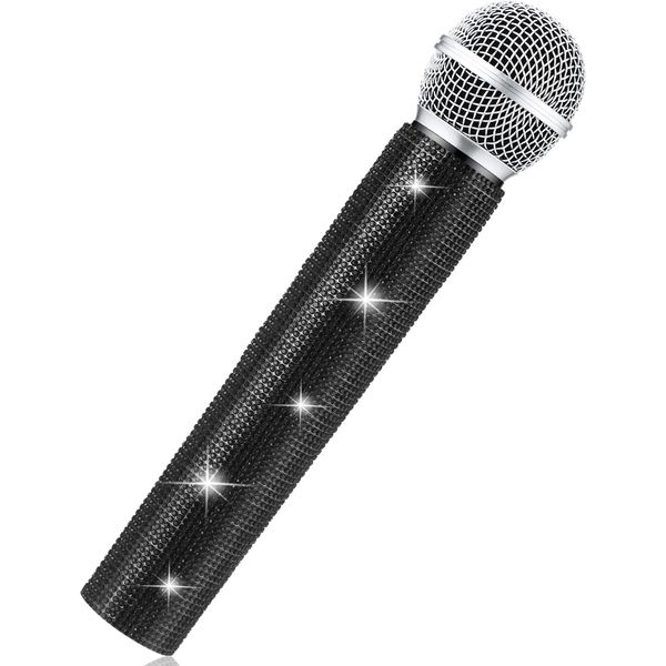 Sanwuta Fake Microphone Prop Microphone Sparkly Bling Rhinestones Plastic Play Microphone Pretend Glitter Bedazzled Microphones for Cosplay Party Supplies(Black)