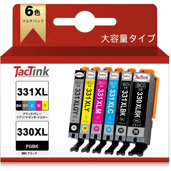 TacTink BCI-331XL BCI-330XL Canon Compatible Ink 330 331 Large Capacity TS8530 TS8630 TS8730 Canon Compatible Ink Cartridge Remaining Capacity Display Individual Packaging Canon 331 330 Ink 6 Colors BCI-331XL (BK/C/M/Y/GY) + BCI-330XLPGBK