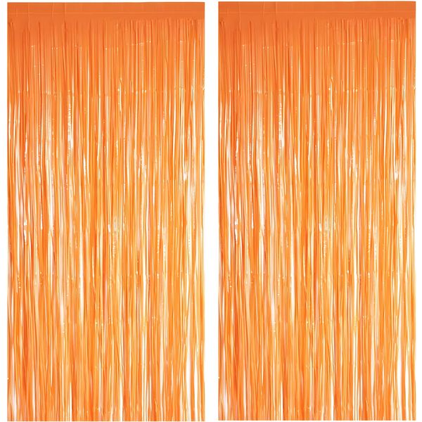 Orange Tinsel Curtain Party Backdrop - GREATRIL Foil Fringe Curtain Party Streamers for Fall/Thanksgiving Day/Birthdays/Doorway/Easter/Coco Theme/Day of The Dead Party Decorations 2 Packs