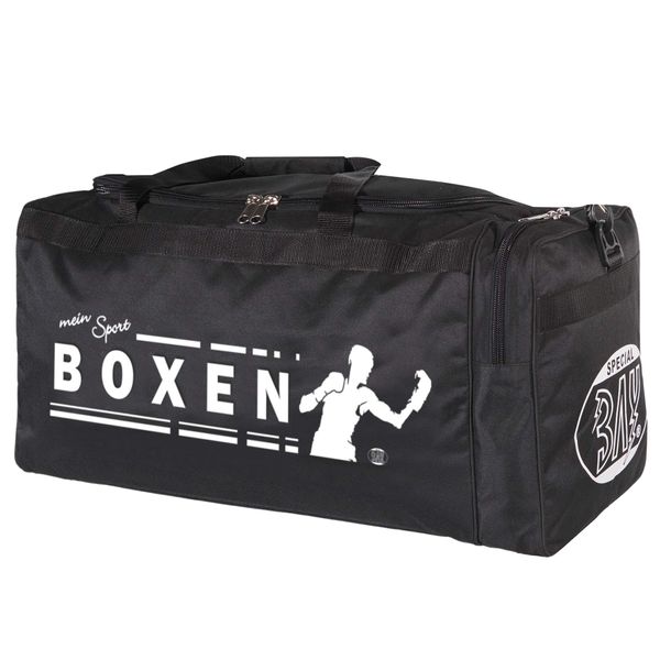 BAY XL Sporttasche Mein Sport Boxen Boxing Tasche Trainingstasche Boxtasche Boxingtasche Box Bag schwarz 70 x 32 x 30 cm Kampfsport Box-Tasche mit Aufdruck Druck Motiv Bild Boxsport Club