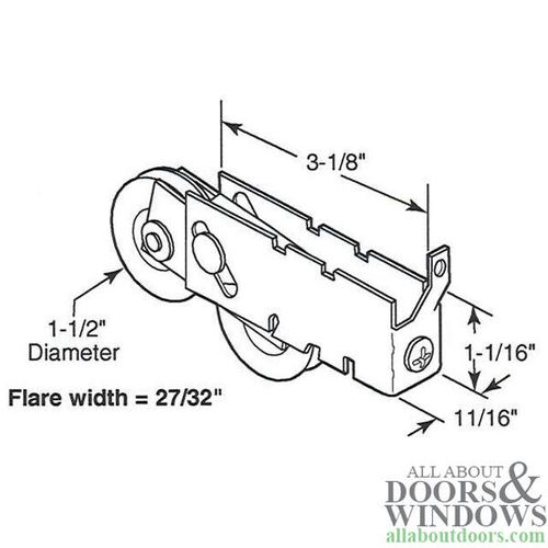Sliding Door Roller Steel S-Tab Tandem Style Roller 1.5 Inch Wheel Roller