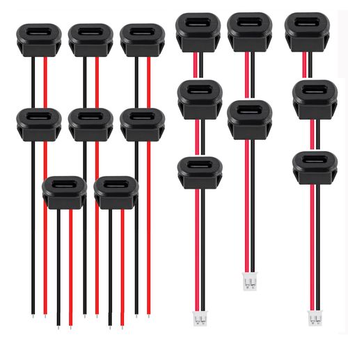 16PCS Type-C Female Chassis Waterproof 2Pin USB Connectors Type-C Female Chassis 2 Pin Type-C Female Socket Connector with Terminal(8pcs Connectors with Terminal+8pcs Connectors without Terminal)