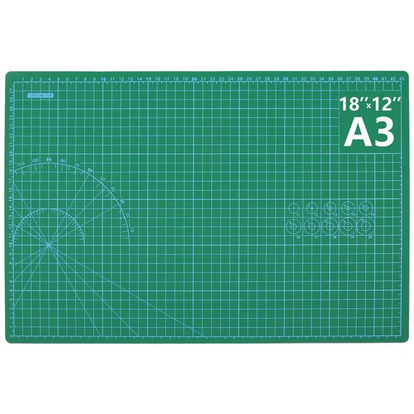 DIYSELF Self Healing Sewing Mat, 18" x 12" Rotary Cutting Mat for Craft, 5-Ply Double Sided Table Protector Cutting Mat for Sewing Fabric Quilting scrapbooking, A3, Green