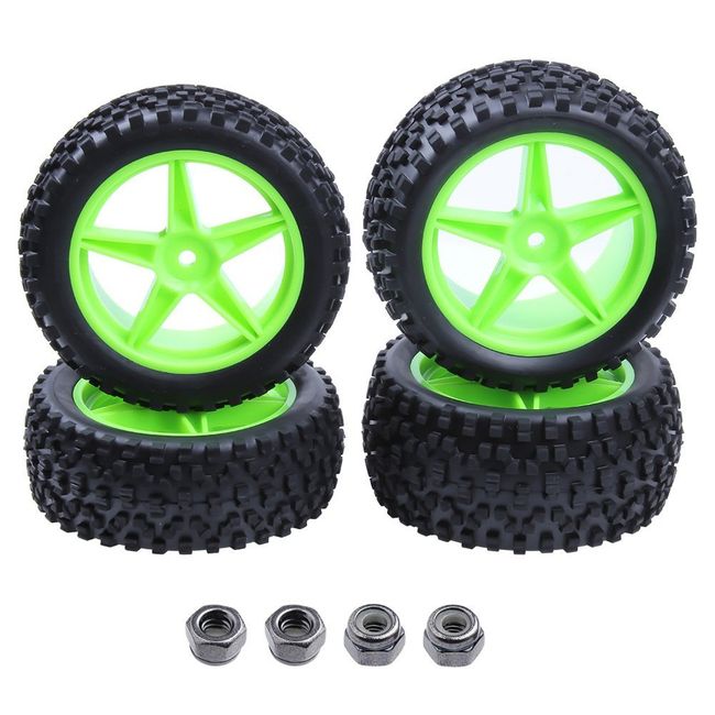 4pcs Front & Rear Rubber Tires & Wheel Rims Sets for RC Redcat 1/10 Off Road Buggy Shockwave Nitro Tornado S30 EPX HSP Backwash Warhead Exceed Replacement