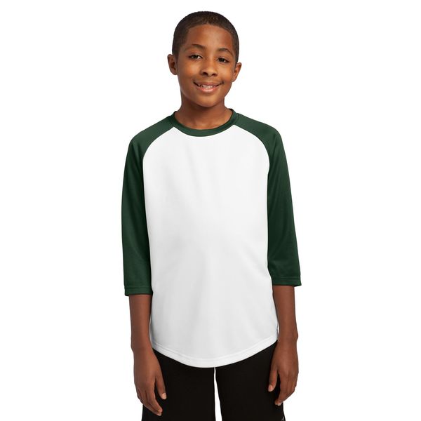 SPORT-TEK Youth PosiCharge Baseball Jersey>L White/Forest Green YST205