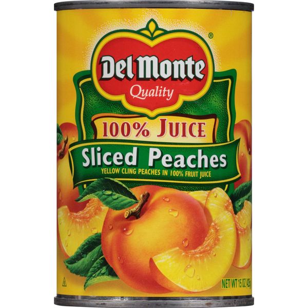 DEL MONTE Yellow Cling Sliced Peaches in 100% Juice, Canned Fruit, 12 Pack, 15 oz Can