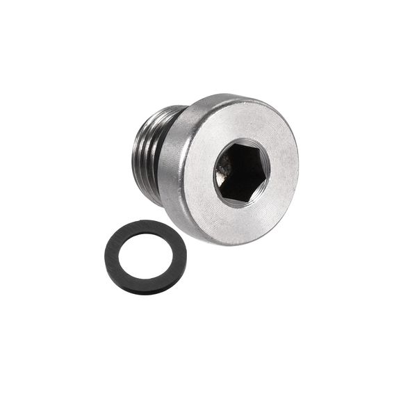 sourcing map Stainless Steel Inner Hex Head M10x1 Pipe Fitting Plug with Seal Ring for Terminate Pipe Ends