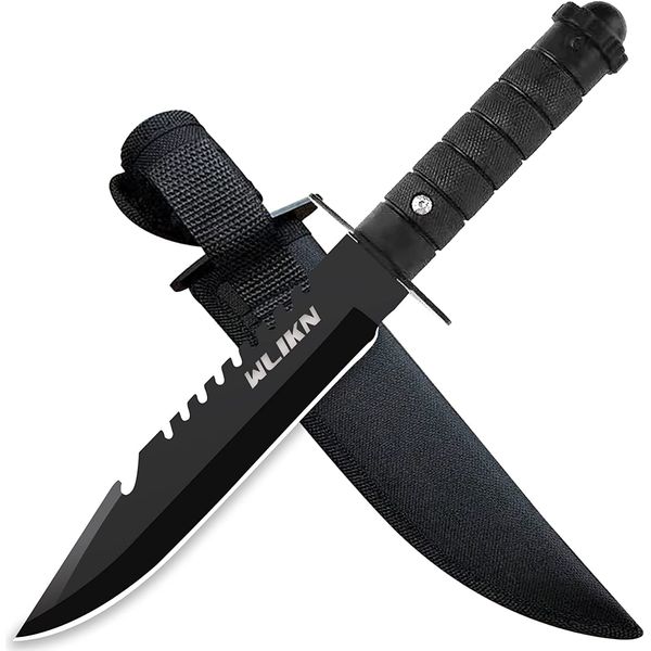 Wlikn Sheath Knife, Camp Knife, Total Length 11.0 inches (280 mm), Case Included, Survival Knife, Firewood Splitting, Outdoor Equipment, Fishing, Easy to Grip, Paper Knife, Hunting, Hatchet, Mountain