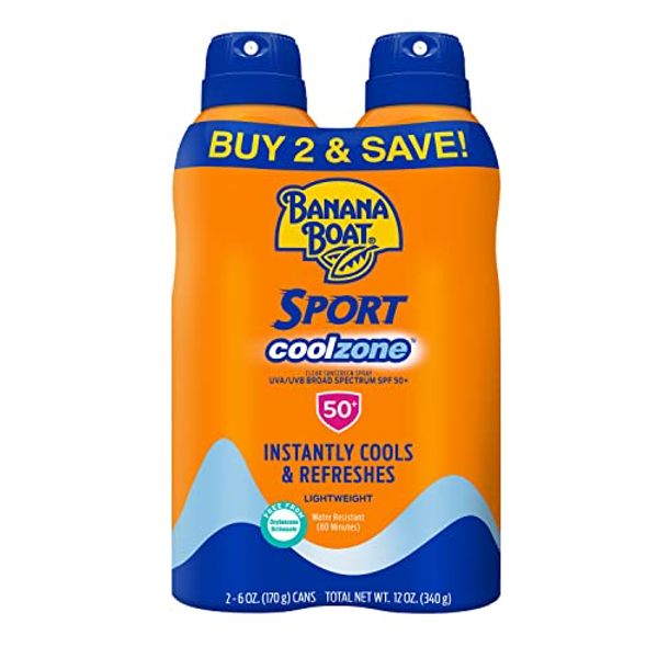 Banana Boat Sport Cool Zone SPF 50 Sunscreen Spray | Sport Sunscreen Spray SPF 50, Clear Sunscreen Spray, Banana Boat Sunscreen Spray SPF 50, Oxybenzone Free Sunscreen Pack SPF 50, 6oz each Twin Pack