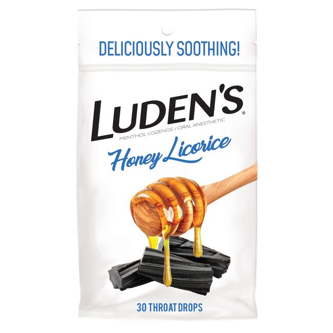 Luden's Deliciously Soothing Throat Drops, Honey Licorice Flavor, 30 Count