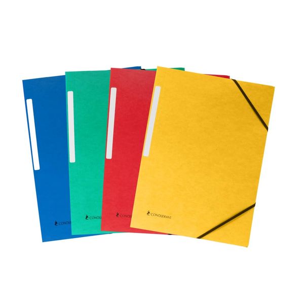 CONQUÉRANT Pack of 10 A4 Folders with Elasticated Cover Recycled Card Assorted Colours