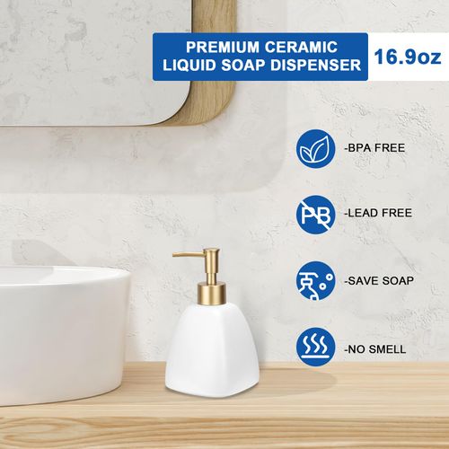 Ceramic Hand Soap Dispenser Liquid for Bathroom, Lotion Dispenser with Rust-Proof Plastic Pump for Kitchen 500ml/16.9oz