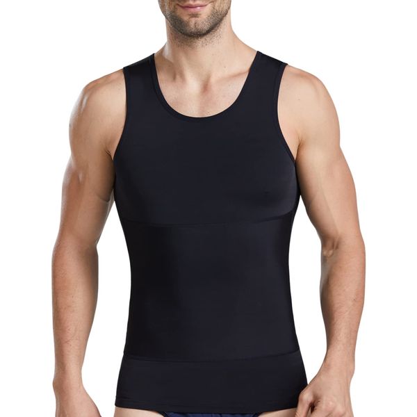 ISUP Mens Slimming Body Shaper Compression Tank Top Undershirt Shapewear Shirt Black