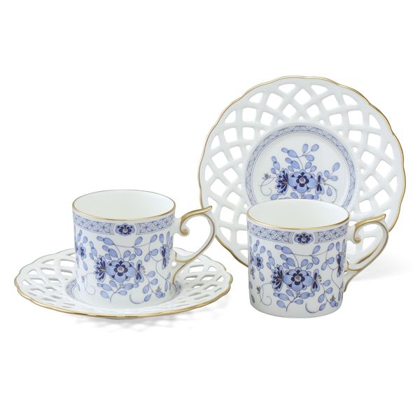 Narumi 9682-20894 Cup and Saucer Set, Milan, 5.3 fl oz (160 cc), Blue, Floral, Plum Blossoms, Chints, Mesh, Pair of Coffee Cups & Saucers, Wedding Gift, Made in Japan, Gift Box Included