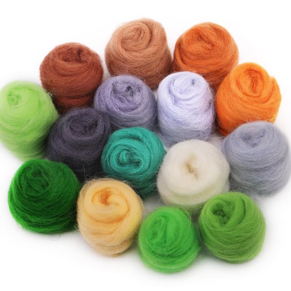 15 Colors Fiber Wool Yarn, Fiber Wool Yarn Roving, Spinning Wool Roving for Needle Felting, DIY Hand Spinning, Needle Felting Wool Craft, 3g/Color