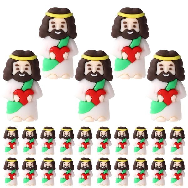 Lyreh 25stk Miniatur Jesus Statue mit Rotem Herz, PVC-Material Oster Miniatur Mini Valentinstag Jesus Statue für Ostern Valentinstag Gastgeschenk und Dekoration(Grün)