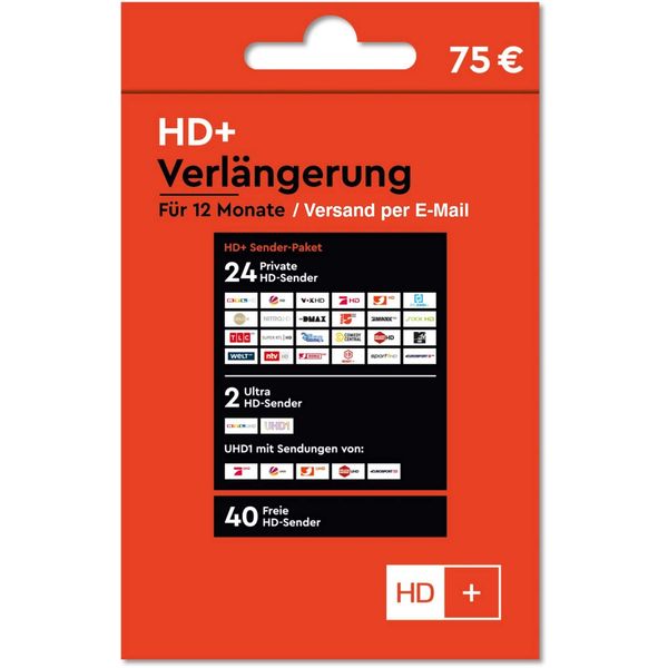 HD+ Extension for 12 months via email, TV via satellite or internet