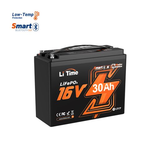LiTime 16V 30Ah Bluetooth Low Temp Lithium Battery For Fish Finder Ice Fishing