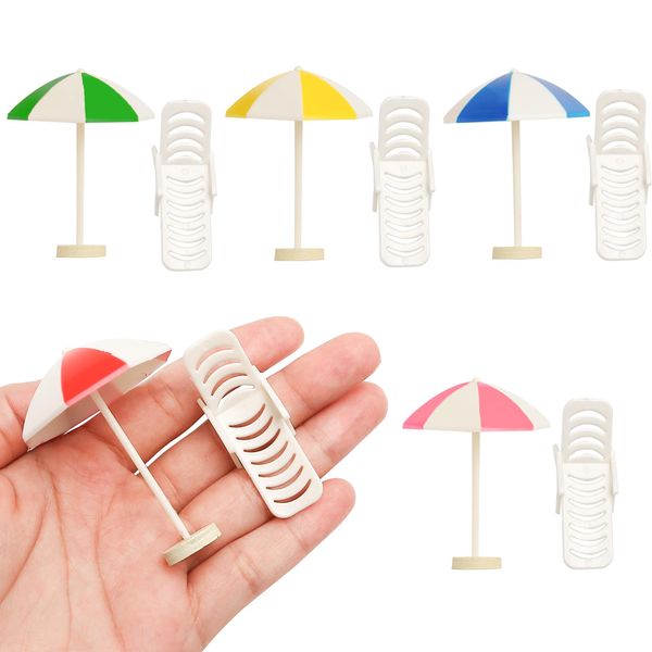 Set of 5 Mini Beach Umbrella Dollhouse Decor: 6x4cm Ornament Plastic Miniature Sunshade with Base DIY Accessories for Yard, Garden, Swimming Pool, Furniture, and Photography Craft Prop Home Decor