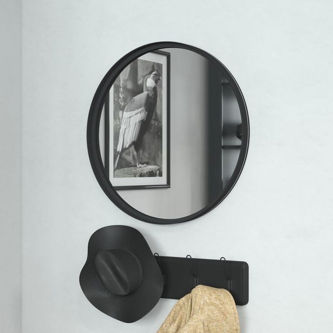 Flash Furniture 24 in. Jennifer Round Black Metal Deep Framed Wall Mirror