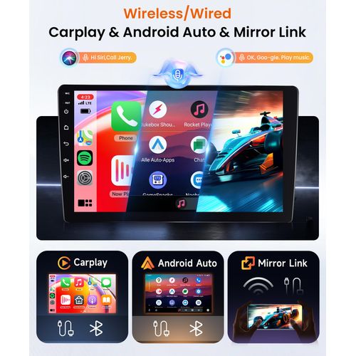 2G+64G Android Double Din Wireless Carplay Car Stereo Android Auto, Rimoody Car Radio 9 inch Touch Screen Mirror Link GPS WiFi Bluetooth EQ FM/RDS + AHD Backup Camera