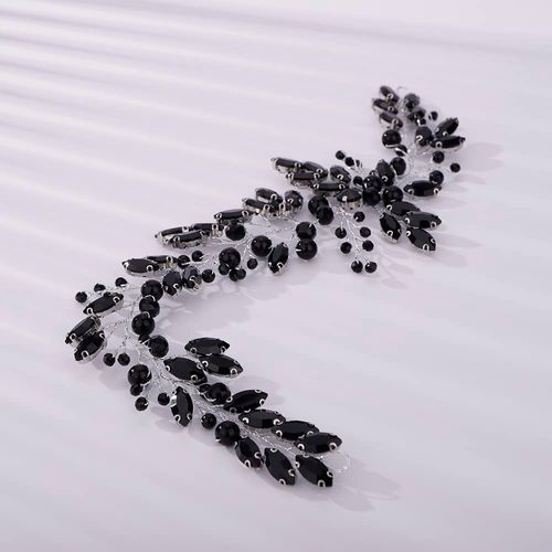 Teyglen Wedding Bride Rhinestone Hair Vine Bridal Pearl Crystal Headband Handmade Crystal Hair Piece Wedding Hair Accessories for Brides Vintage Black Headpieces for Women Girl (Black)
