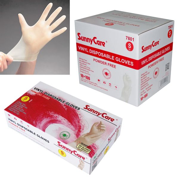 SunnyCare #7801 1000/1cases Vinyl Disposable Gloves Powder Free (Latex Nitrile Free) Small