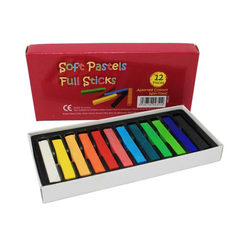 Bright Ideas Soft Pastels PK12 Assorted Colours Soft Pastels Full Sticks - Intense Bright Colours Perfect Square Chalk for Blending for Kids, Artists, Students
