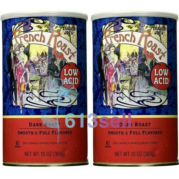 2 Packs Trader Joe's Low Acid French Roast Whole Bean Coffee 13 oz Each Pack
