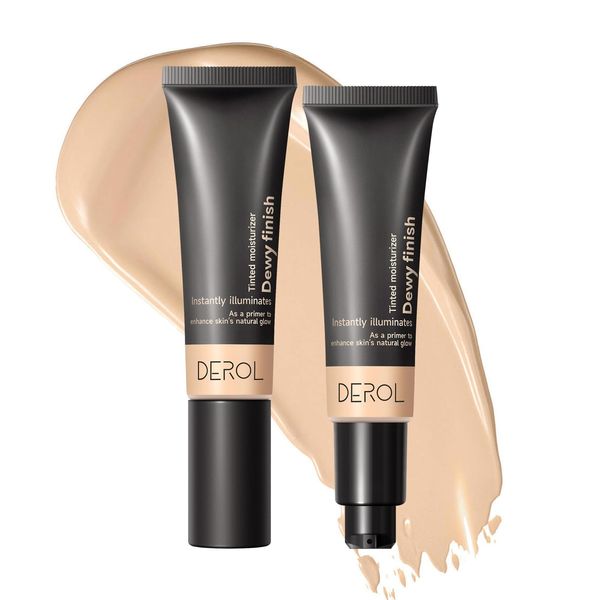 Matte Tinted Moisturizer Foundation Primer – Crema idratante colorata 2 in 1 – Dewy Finish Cream Foundation e primer viso leggero (02, 30 ml)