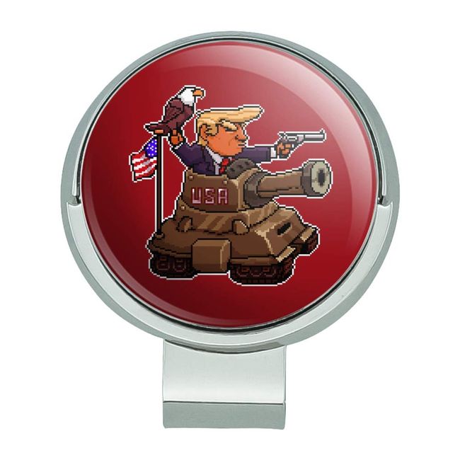 GRAPHICS & MORE Patriotic Pixel Trump in Tank with American Eagle Flag Golf Hat Clip with Magnetic Ball Marker