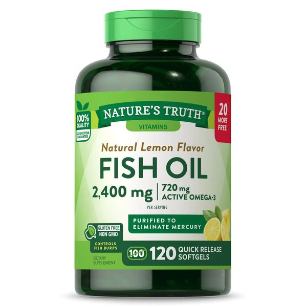 Nature's Truth Fish Oil 2400mg, Lemon 120 Quick Release Softgels 840093100771VL