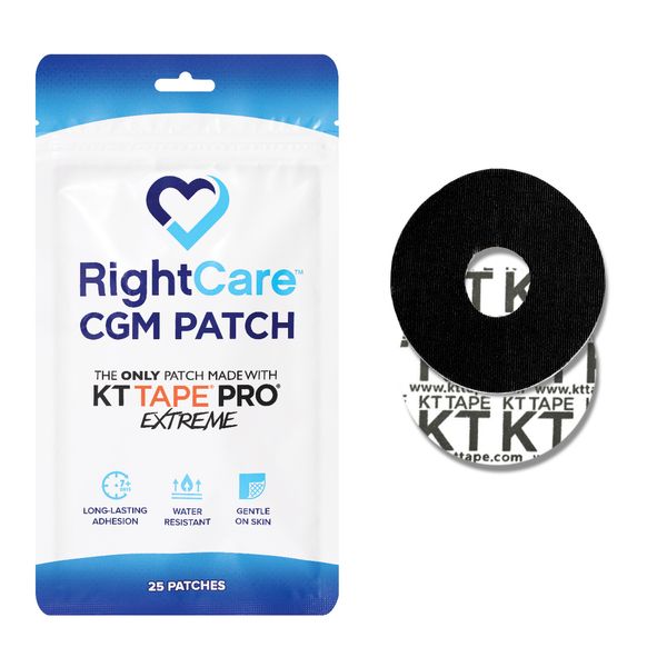 RightCare CGM Adhesive Synthetic Patch for G7, Uncovered Oval, Black, Bag of 25